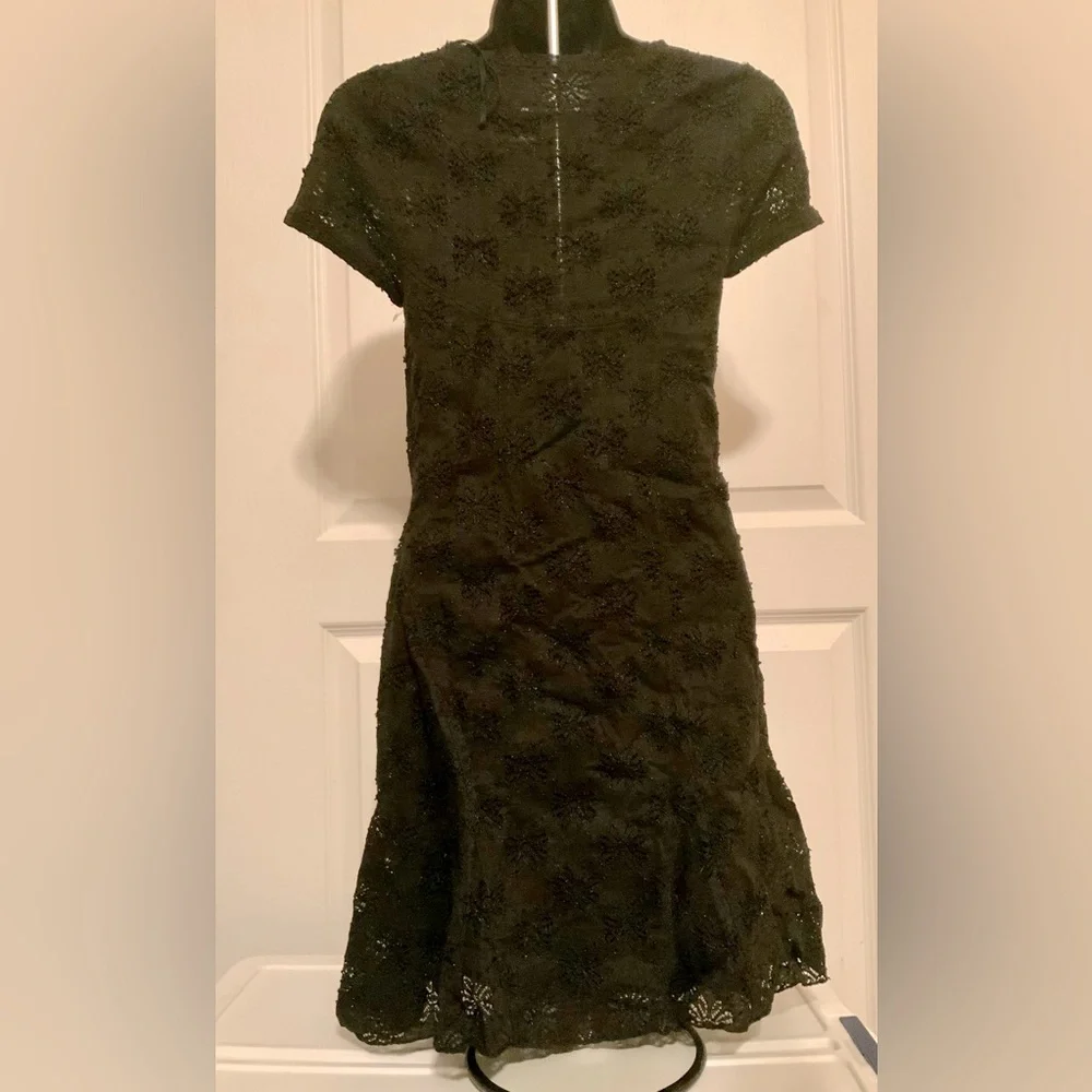 Free People Square Neck Floral Lace Dress Black Size S/P  Raw Edges, fully lined - Picture 2 of 6